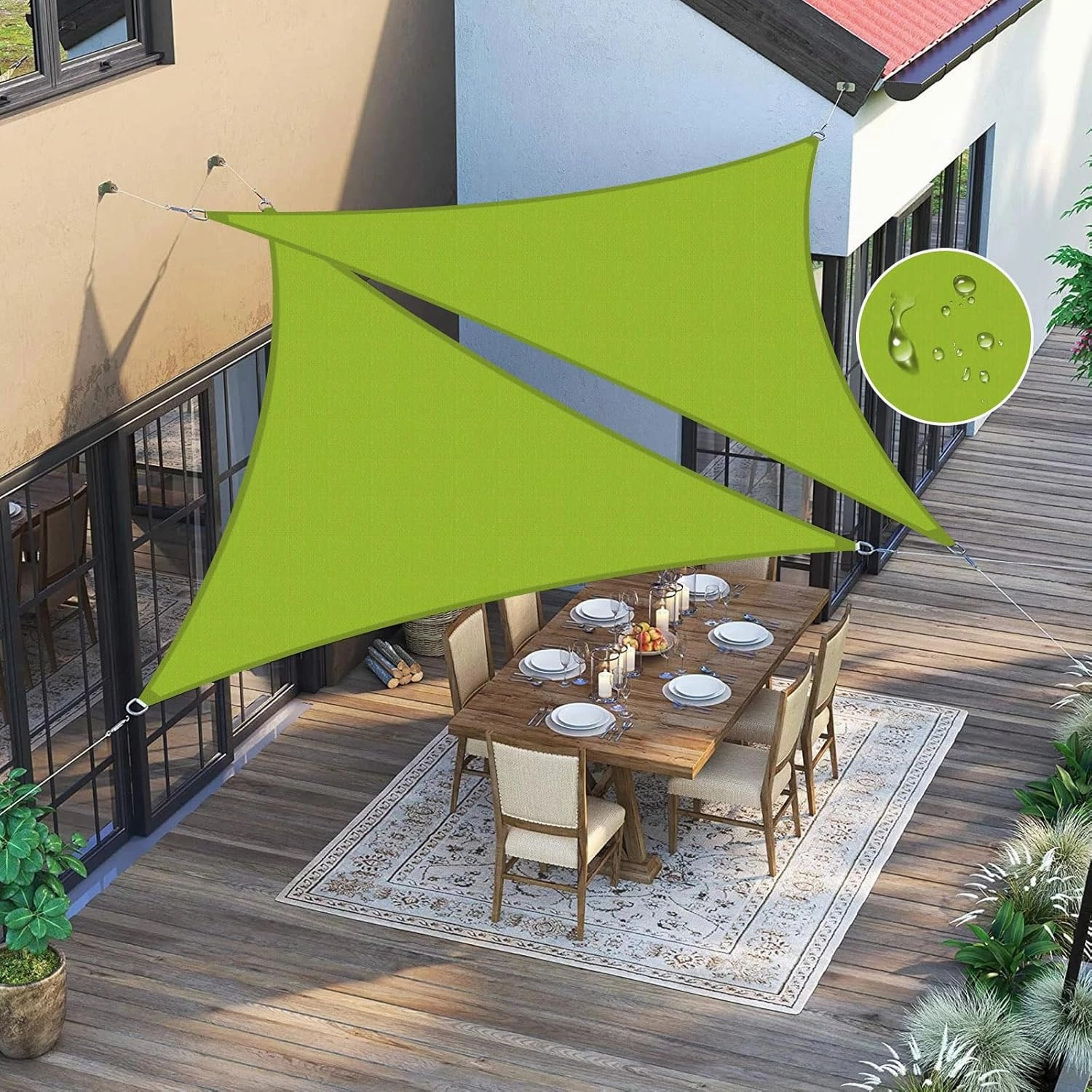 Shade Sail Waterproof Triangle Green 12'x12'x12' Sun Shade 95% UV Block for Outdoor Patio and Garden Yard Activities