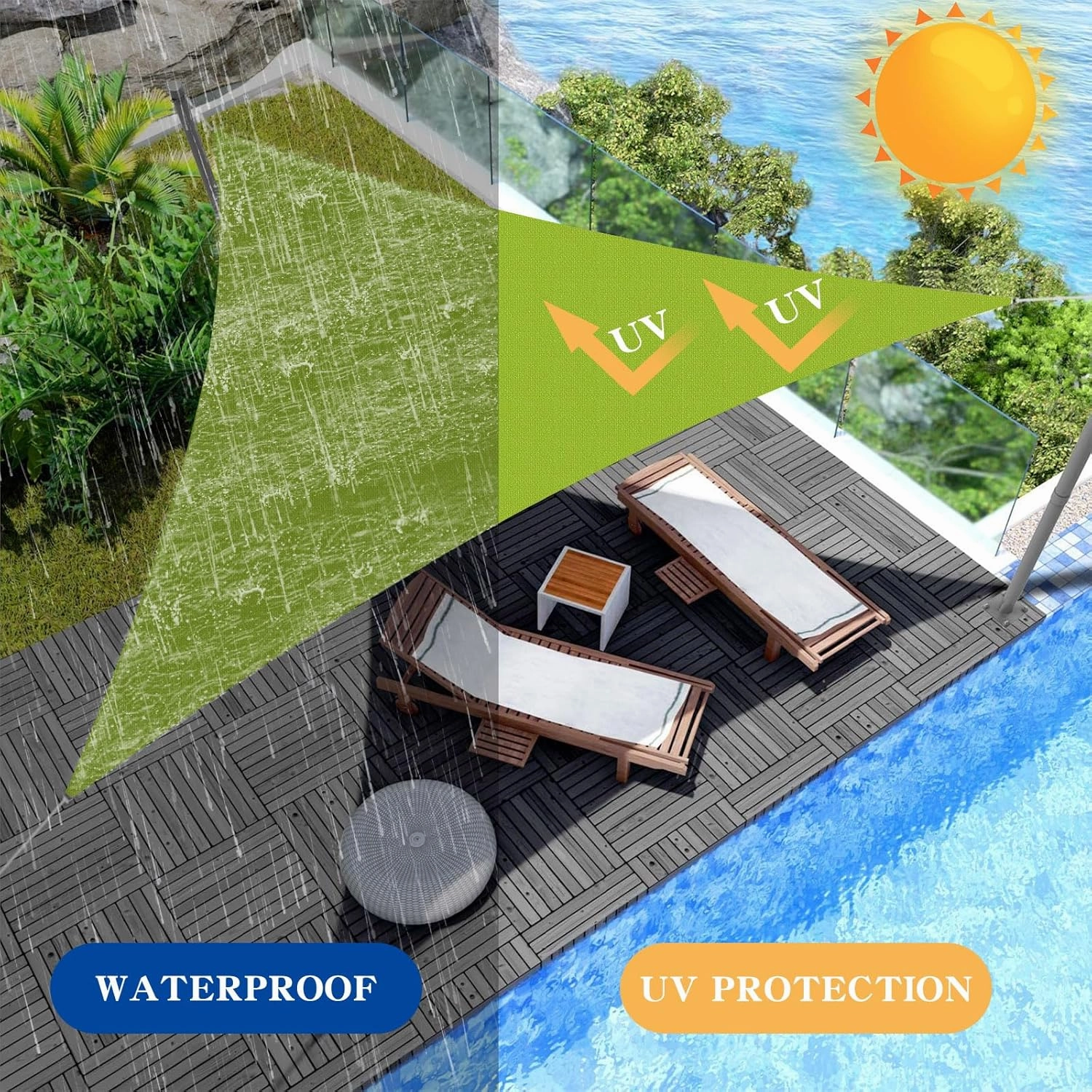 Shade Sail Waterproof Triangle Green 12'x12'x12' Sun Shade 95% UV Block for Outdoor Patio and Garden Yard Activities