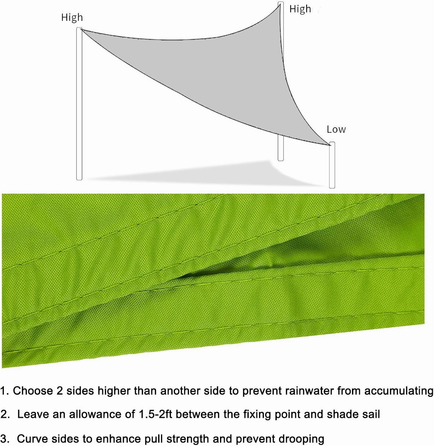 Shade Sail Waterproof Triangle Green 12'x12'x12' Sun Shade 95% UV Block for Outdoor Patio and Garden Yard Activities
