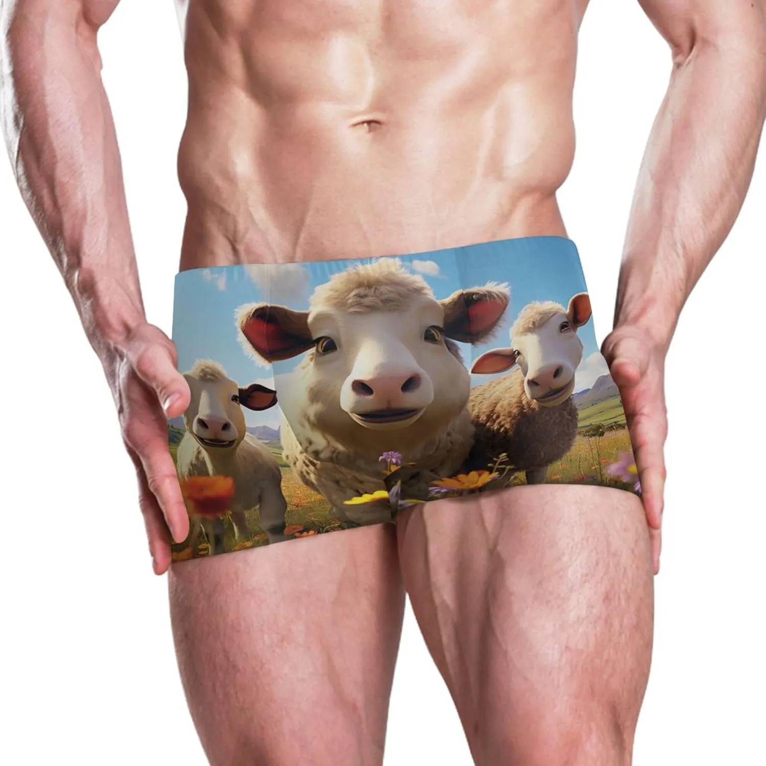 Sheep Flowers Grassland Mens Swim Trunk Swimwear Bathing Suit Swim Brief Square Leg Board Short S S0403562