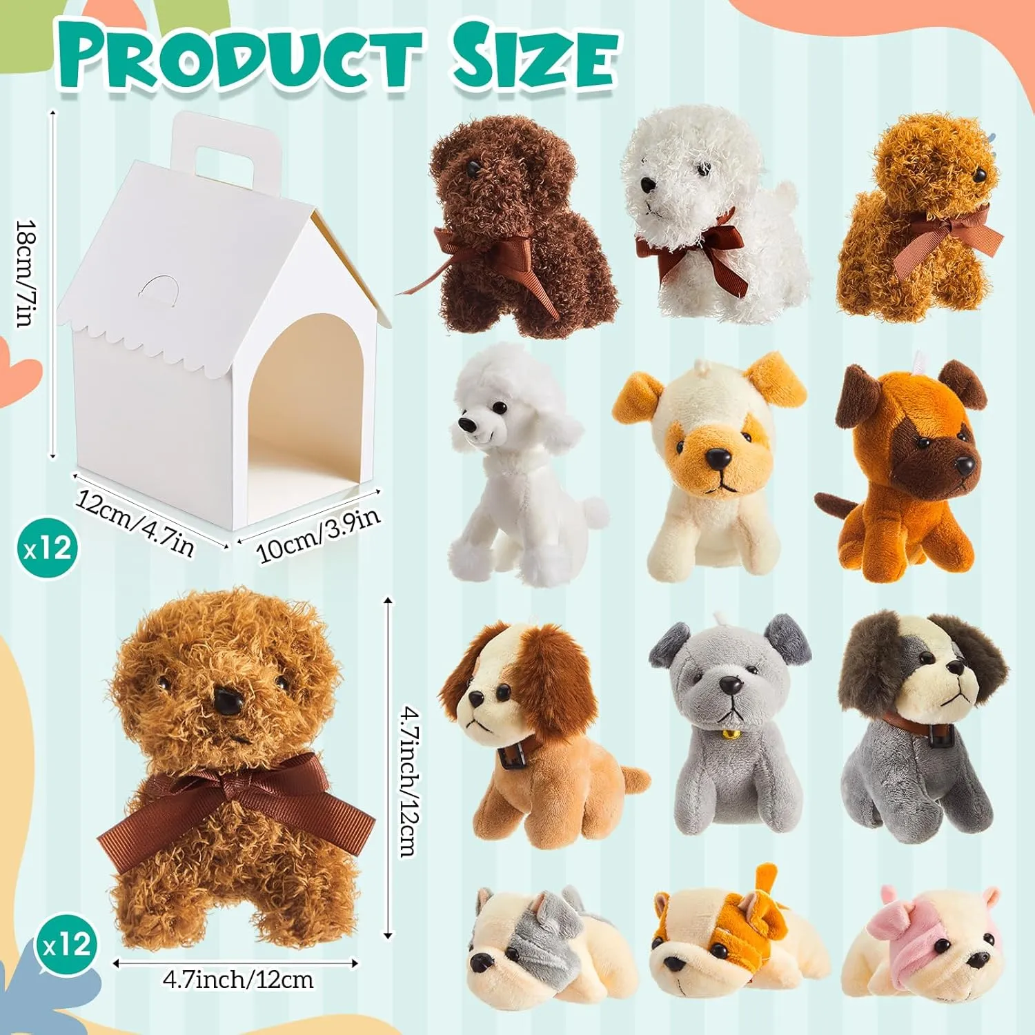 ShinyRelief 24 Pcs Adopt a Puppy Party Favors Bulk 12 Pcs Dog Party Favors Boxes 12 Pieces Mini Plush Dog Stuffed Animals for Birthday Thanksgiving Christmas Decoration Gifts(White)