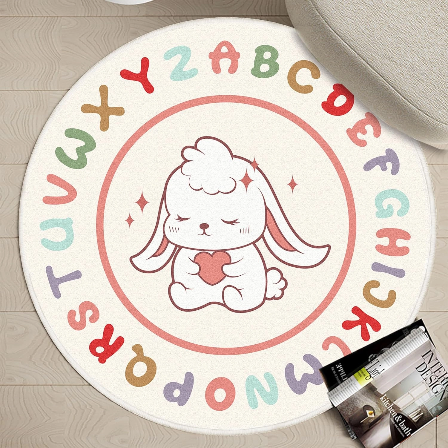 SHIPKEY Fluffy Soft Round Rug, Indoor Nursery Rug, Shaggy Anti-Skid Carpet for Bedroom Living Room, Kids Rug Perfect for Boys & Girls (2.6x2.6 feet)