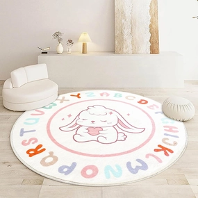 SHIPKEY Fluffy Soft Round Rug, Indoor Nursery Rug, Shaggy Anti-Skid Carpet for Bedroom Living Room, Kids Rug Perfect for Boys & Girls (2.6x2.6 feet)