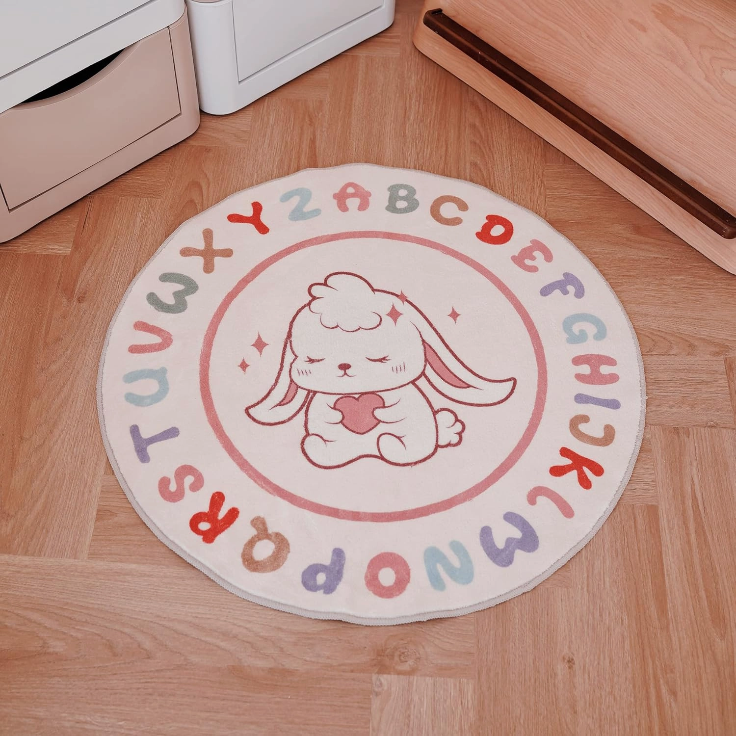 SHIPKEY Fluffy Soft Round Rug, Indoor Nursery Rug, Shaggy Anti-Skid Carpet for Bedroom Living Room, Kids Rug Perfect for Boys & Girls (2.6x2.6 feet)