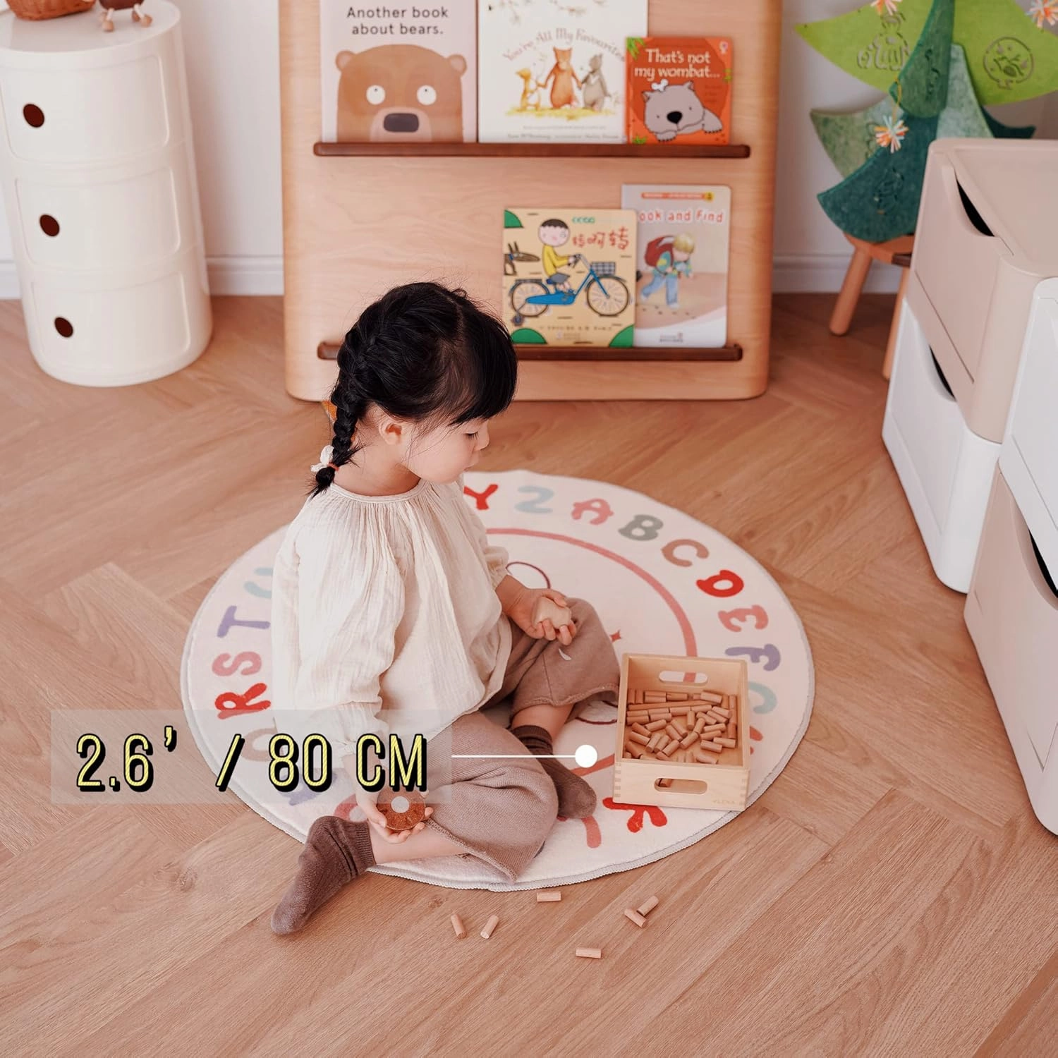 SHIPKEY Fluffy Soft Round Rug, Indoor Nursery Rug, Shaggy Anti-Skid Carpet for Bedroom Living Room, Kids Rug Perfect for Boys & Girls (2.6x2.6 feet)