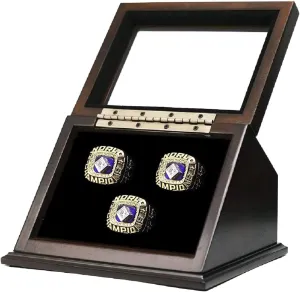 Show Box 3 Slots V Style Championship Rings Wooden Display case Shadow Box with Slanted Glass Window for Football Rings Basketball Hockey Sports Championship Rings - Rings are Not Included …