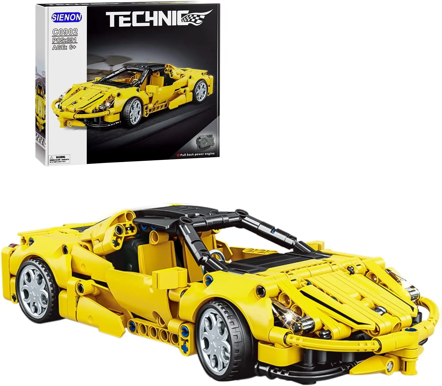 SIENON Technic Super Sports Car Building Kit Pull Back Race Car Toy, Racing Vehicle Collectible Model Supercar Building Set, Sports Vehicle Construction Toys for Kids Girls Boys Age 6  (391 Pcs)