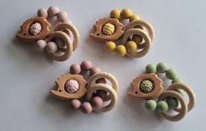 Silicone   Beech Teether Ring With Crochet - Hedgehog