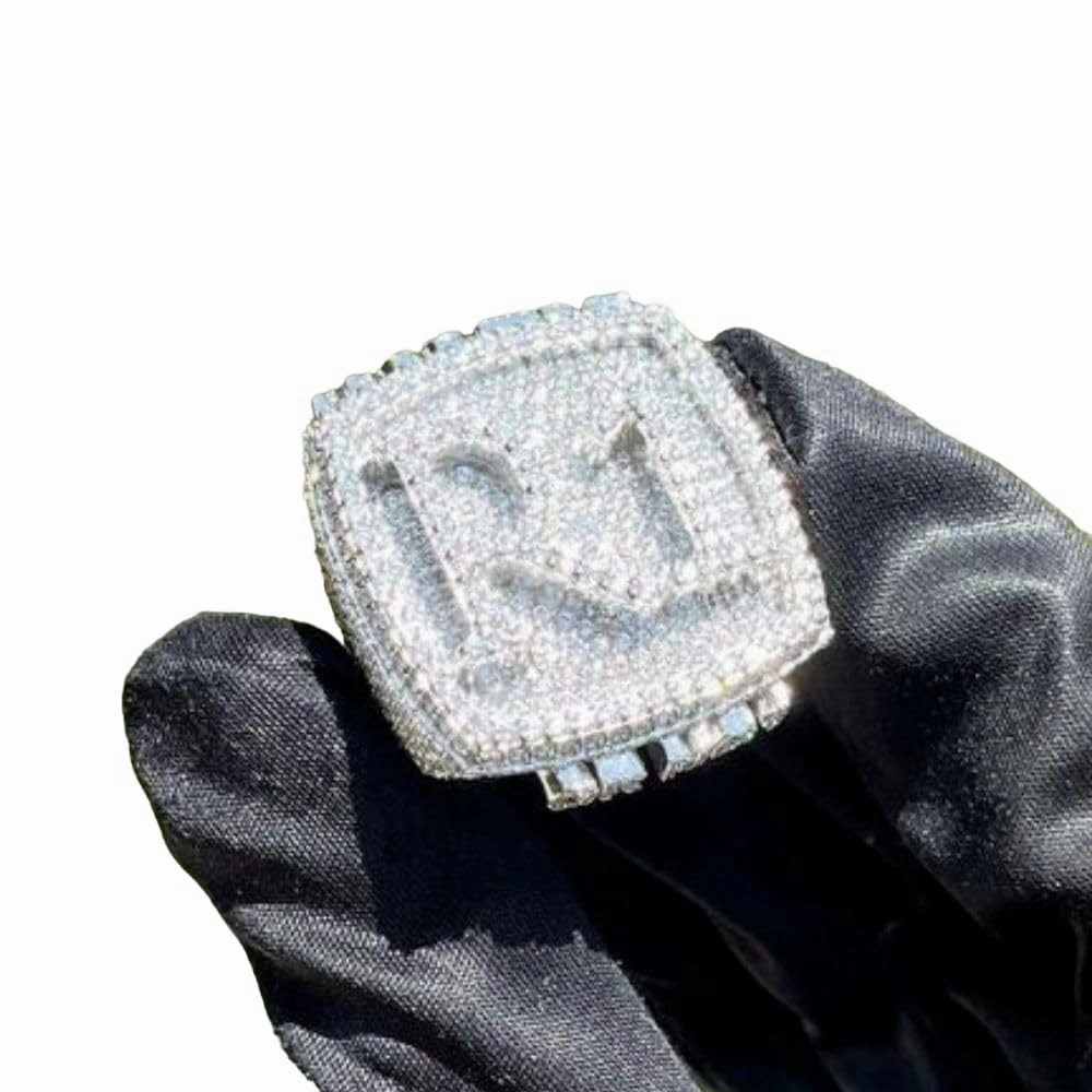 SilverDia Iced Out Diamond Customized Mens Ring Custom Initial Letter Number Ring Diamond Hip Hop Rapper Ring 14K White Gold Finish Biker Rider Ring Handmade Jewelry Ring Christmas Day Gift Ring