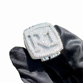 SilverDia Iced Out Diamond Customized Mens Ring Custom Initial Letter Number Ring Diamond Hip Hop Rapper Ring 14K White Gold Finish Biker Rider Ring Handmade Jewelry Ring Christmas Day Gift Ring