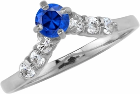 Silvershake Created Blue Sapphire White Gold Plated 925 Sterling Silver V Shape Stack/Stackable Ring September Birthstone Gemstone Size 6.5