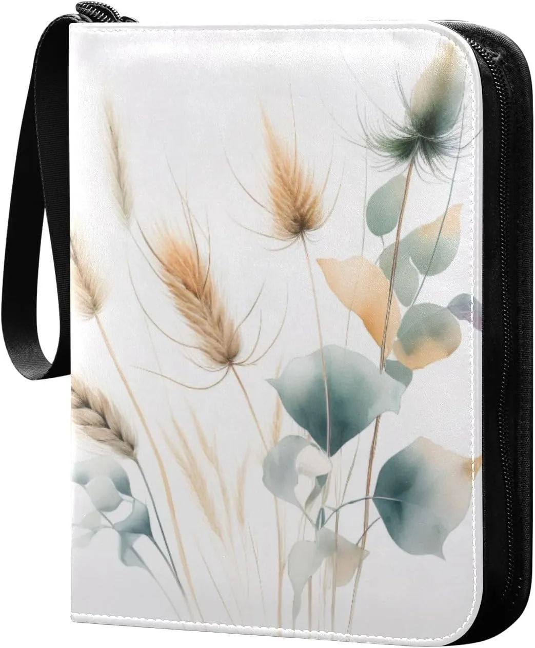 Simple Wheat Card Binder 4 Pocket Trading Card Album Fits 400 Sports/Game Cards, PU Cover 3 Ring Card Collection with 50 Removable Sleeves