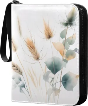Simple Wheat Card Binder 4 Pocket Trading Card Album Fits 400 Sports/Game Cards, PU Cover 3 Ring Card Collection with 50 Removable Sleeves