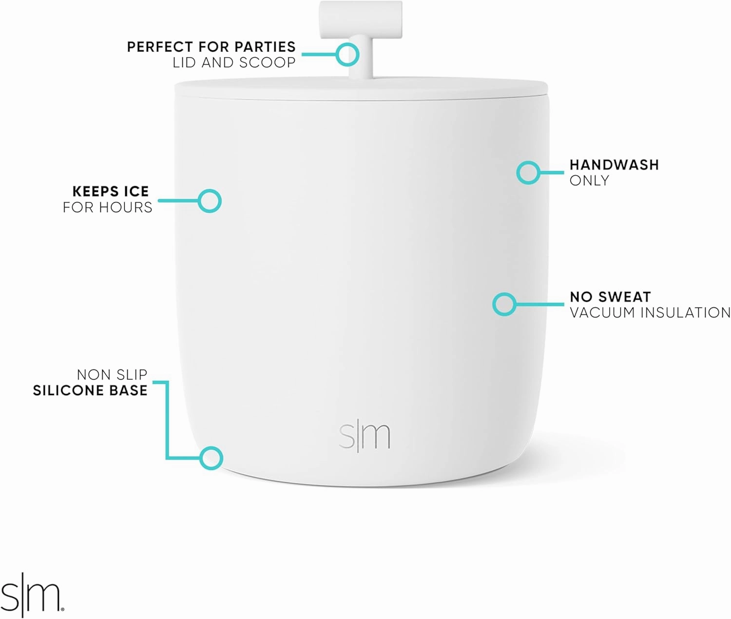 Simple Modern Vacuum Insulated Ice Bucket with Lid and Scoop | For Cocktail, Champagne, Wine, Beer, & Hosting | Stainless Steel 100oz Capacity for Large Parties | Rocks Collection | Winter White