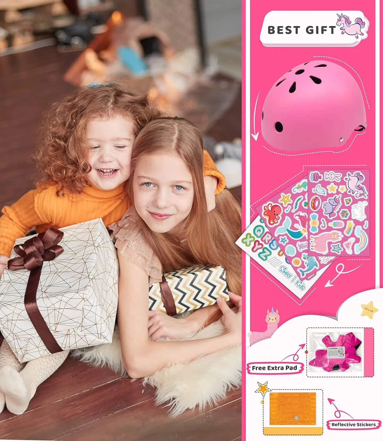 Simply Kids Bike Helmet with DIY Stickers, CPSC & CE Certified - Toddler Helmet for Skateboard Roller-Skating Bicycle Scooter