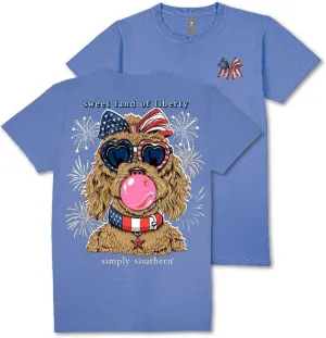 Simply Southern Sweet Land of Liberty - Golden Doodle - Dog - USA Flag - Fireworks - Patriotic - Adult T-Shirt
