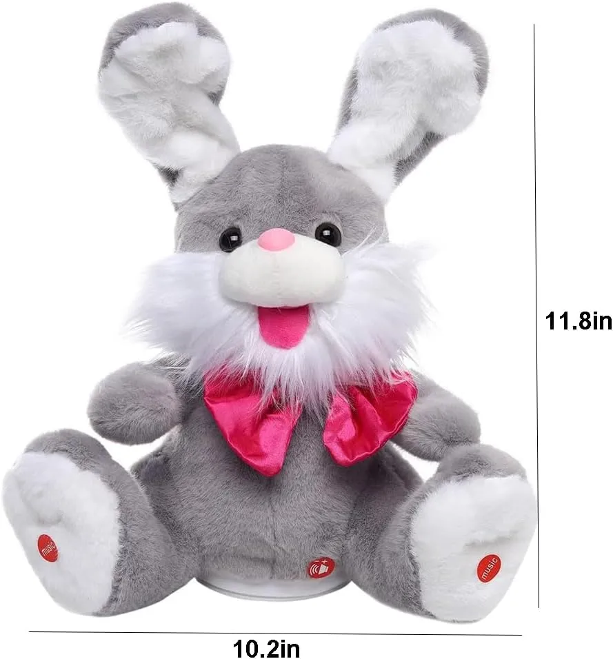 Singing Plush Bunny Musical Toy Peek a Boo Bunny Repeat What You Say Interactive Animated Stuffed Animal Toys for Baby Kids (Grey)