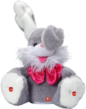 Singing Plush Bunny Musical Toy Peek a Boo Bunny Repeat What You Say Interactive Animated Stuffed Animal Toys for Baby Kids (Grey)