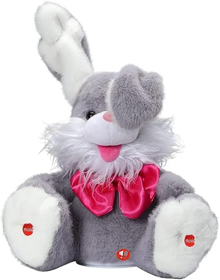 Singing Plush Bunny Musical Toy Peek a Boo Bunny Repeat What You Say Interactive Animated Stuffed Animal Toys for Baby Kids (Grey)