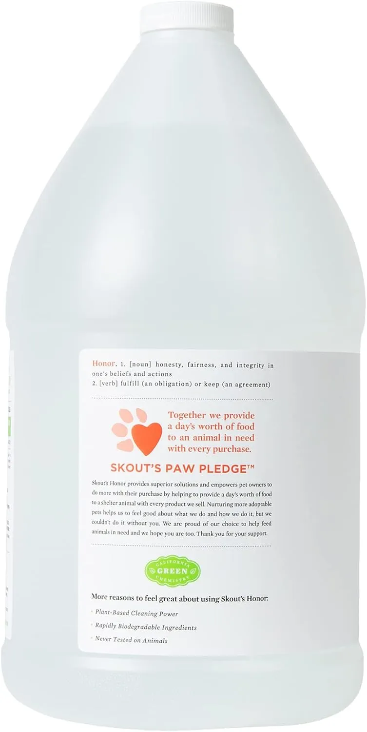 SKOUT'S HONOR Pet Stain and Odor Remover - Powerful Cleaner for Dog Urine, sweat, and other messes, Destroys and Removes Odor and Stain Molecules, Eco-Friendly Formula for Carpets and Home, 128oz