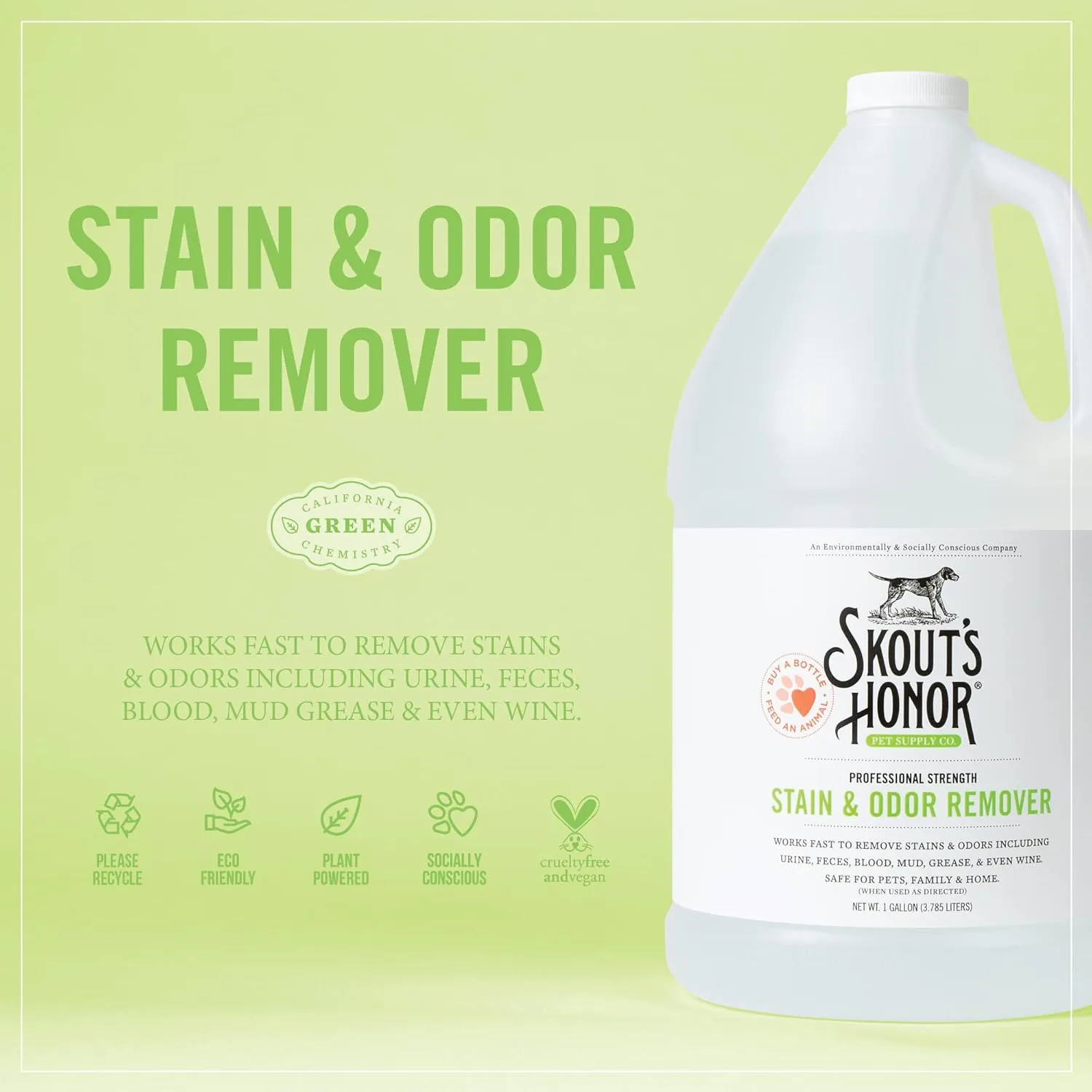 SKOUT'S HONOR Pet Stain and Odor Remover - Powerful Cleaner for Dog Urine, sweat, and other messes, Destroys and Removes Odor and Stain Molecules, Eco-Friendly Formula for Carpets and Home, 128oz