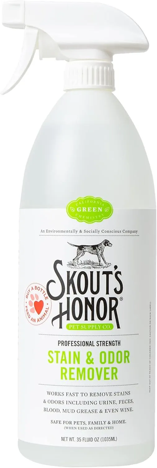 SKOUT'S HONOR Pet Stain and Odor Remover - Powerful Cleaner for Dog Urine, sweat, and other messes, Destroys and Removes Odor and Stain Molecules, Eco-Friendly Formula for Carpets and Home, 35oz