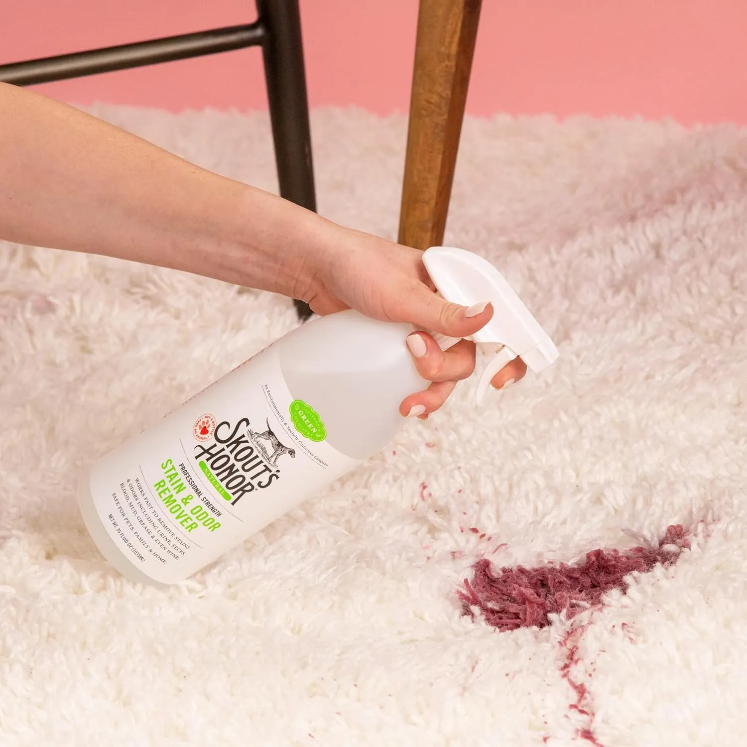 SKOUT'S HONOR Pet Stain and Odor Remover - Powerful Cleaner for Dog Urine, sweat, and other messes, Destroys and Removes Odor and Stain Molecules, Eco-Friendly Formula for Carpets and Home, 35oz