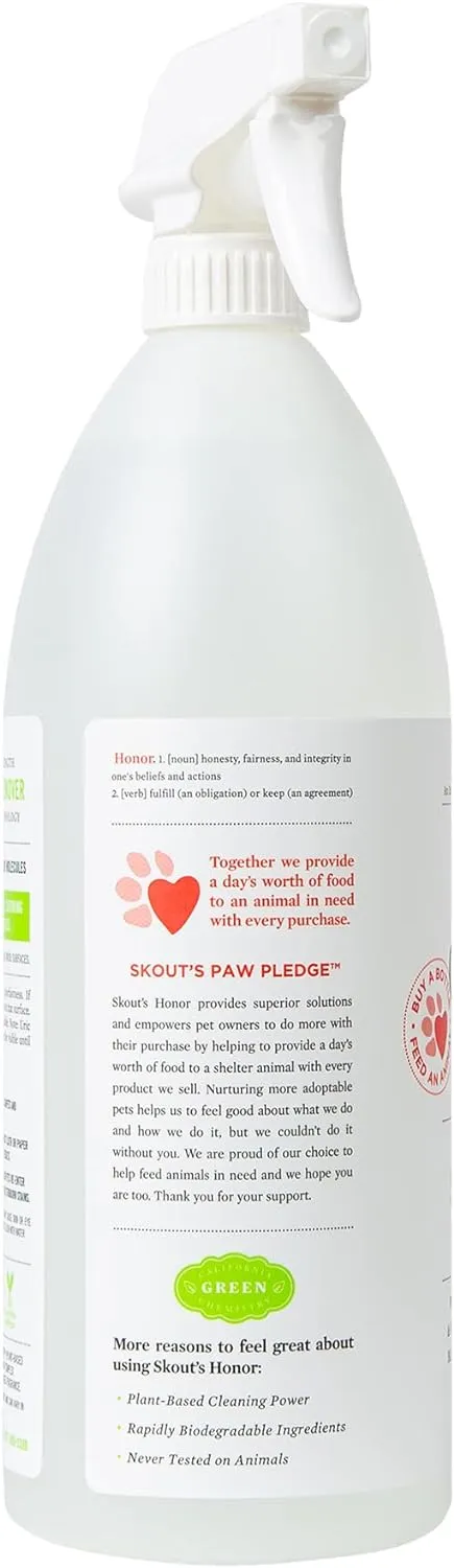 SKOUT'S HONOR Pet Stain and Odor Remover - Powerful Cleaner for Dog Urine, sweat, and other messes, Destroys and Removes Odor and Stain Molecules, Eco-Friendly Formula for Carpets and Home, 35oz