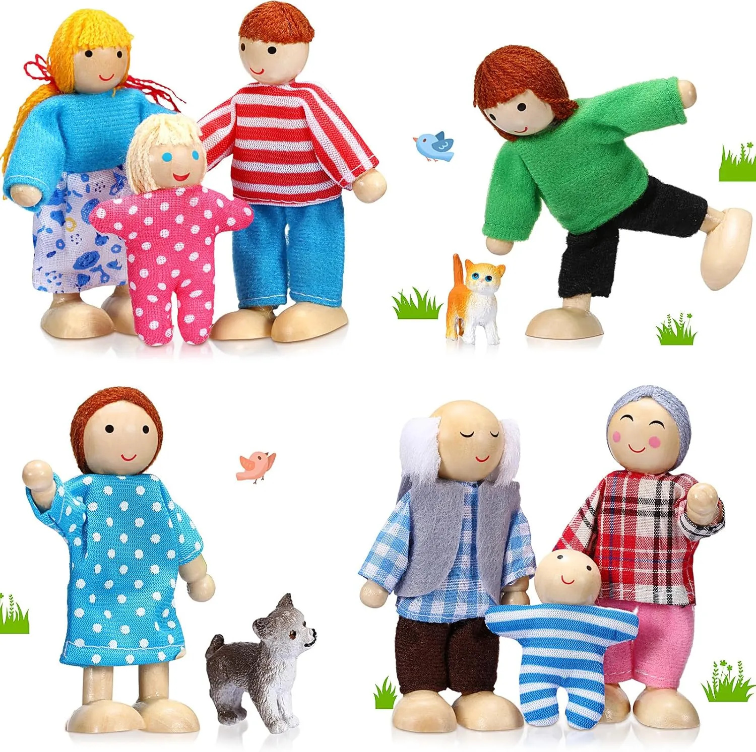 Skylety 10 Pcs Wooden Dollhouse Set of Mini People Figures Dollhouse Dolls Wooden Doll Pretend Play Figures Accessories(Pretty Style)