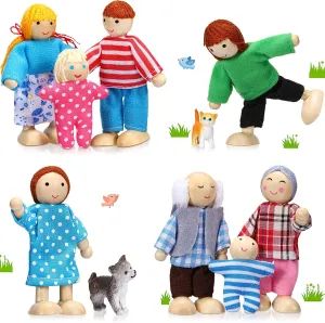 Skylety 10 Pcs Wooden Dollhouse Set of Mini People Figures Dollhouse Dolls Wooden Doll Pretend Play Figures Accessories(Pretty Style)