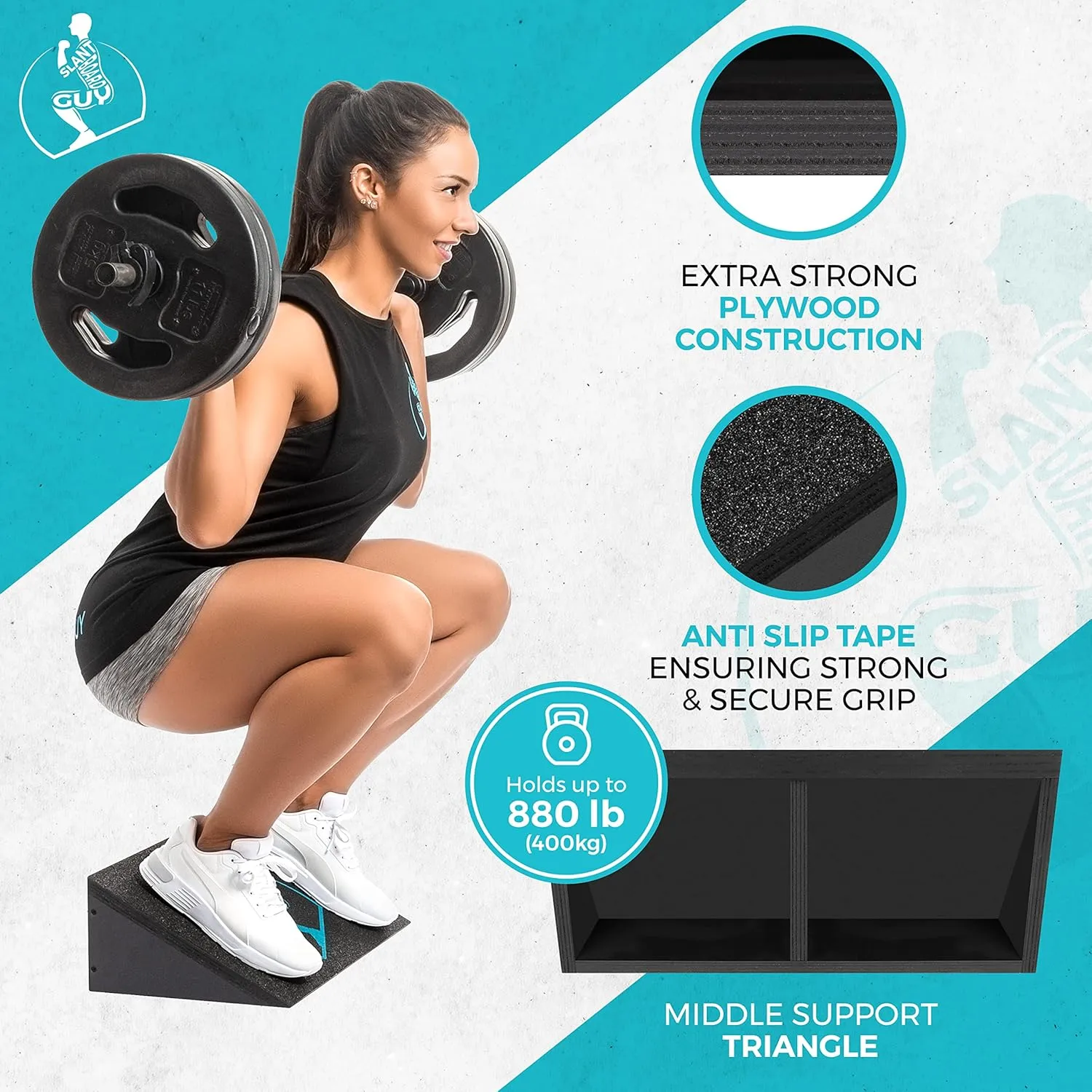 Slant Board Guy - Slant Board for Squats, Wooden Squat Board with Non-Slip Surface,Perfect for Knees Over Toes - Patent Pending Design