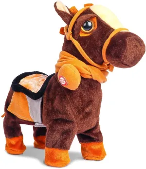 Smalody Plush Interactive Toy, Animated Walking Pony Electronic Pet Horse with Leash Pony Robot Plush Stuffed Animal Toys for Boys & Girls Kids (Black)