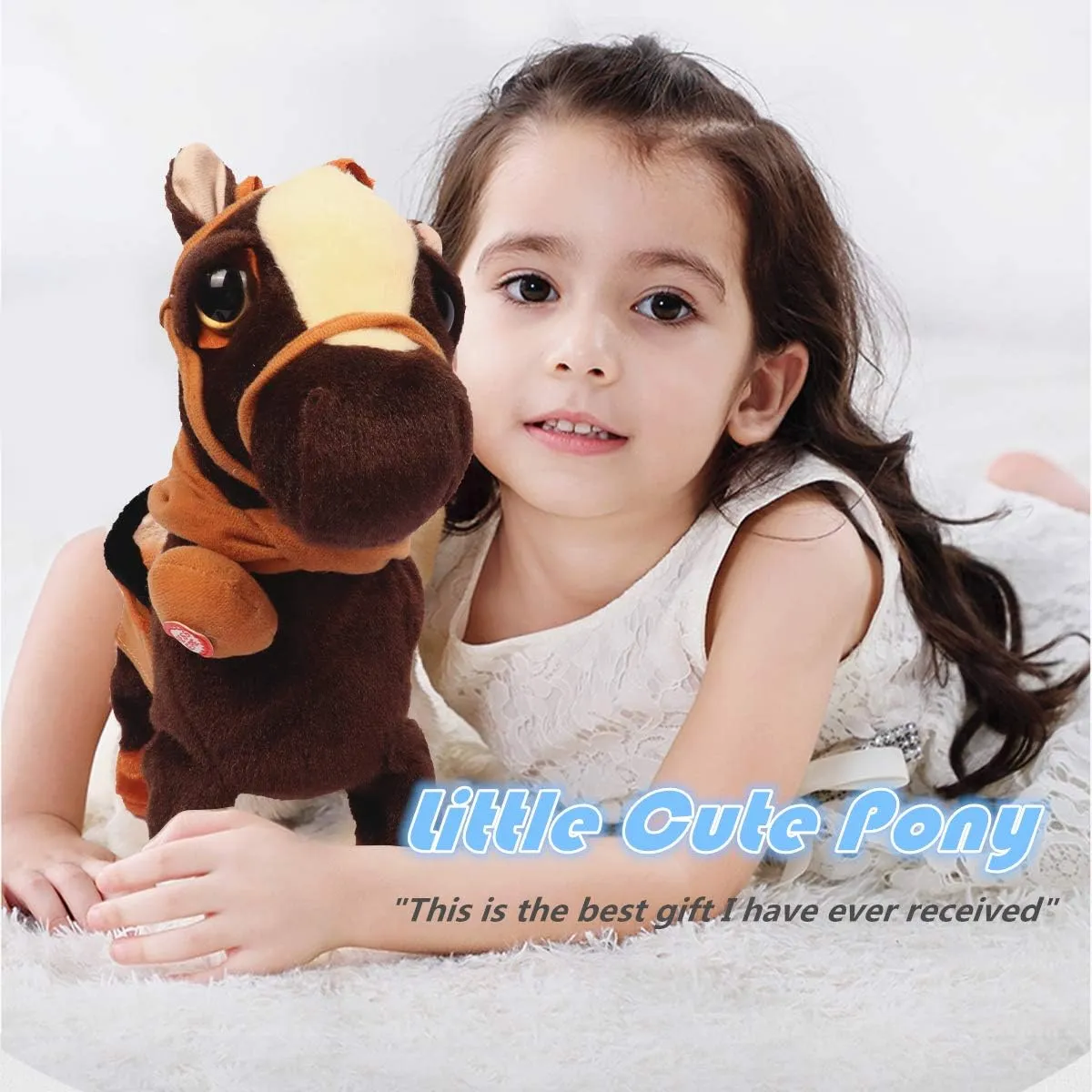 Smalody Plush Interactive Toy, Animated Walking Pony Electronic Pet Horse with Leash Pony Robot Plush Stuffed Animal Toys for Boys & Girls Kids (Black)