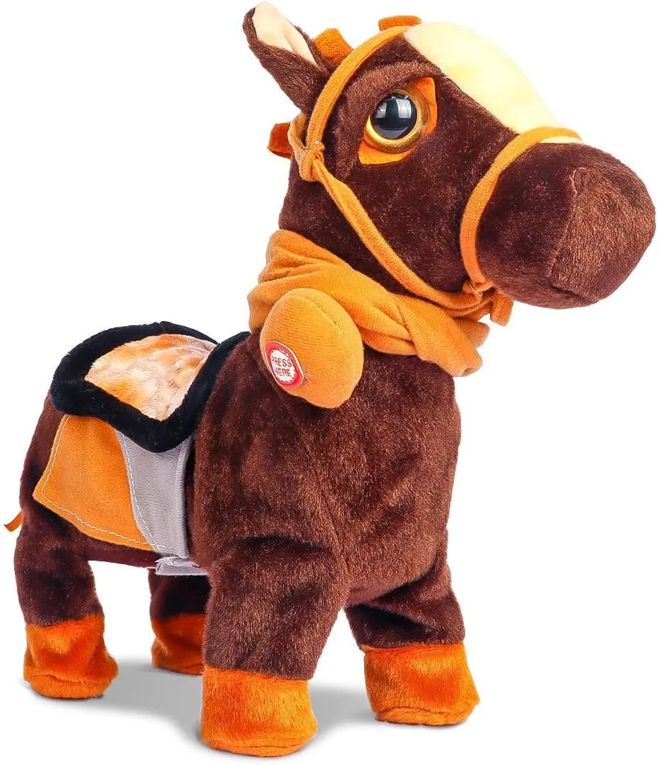 Smalody Plush Interactive Toy, Animated Walking Pony Electronic Pet Horse with Leash Pony Robot Plush Stuffed Animal Toys for Boys & Girls Kids (Black)