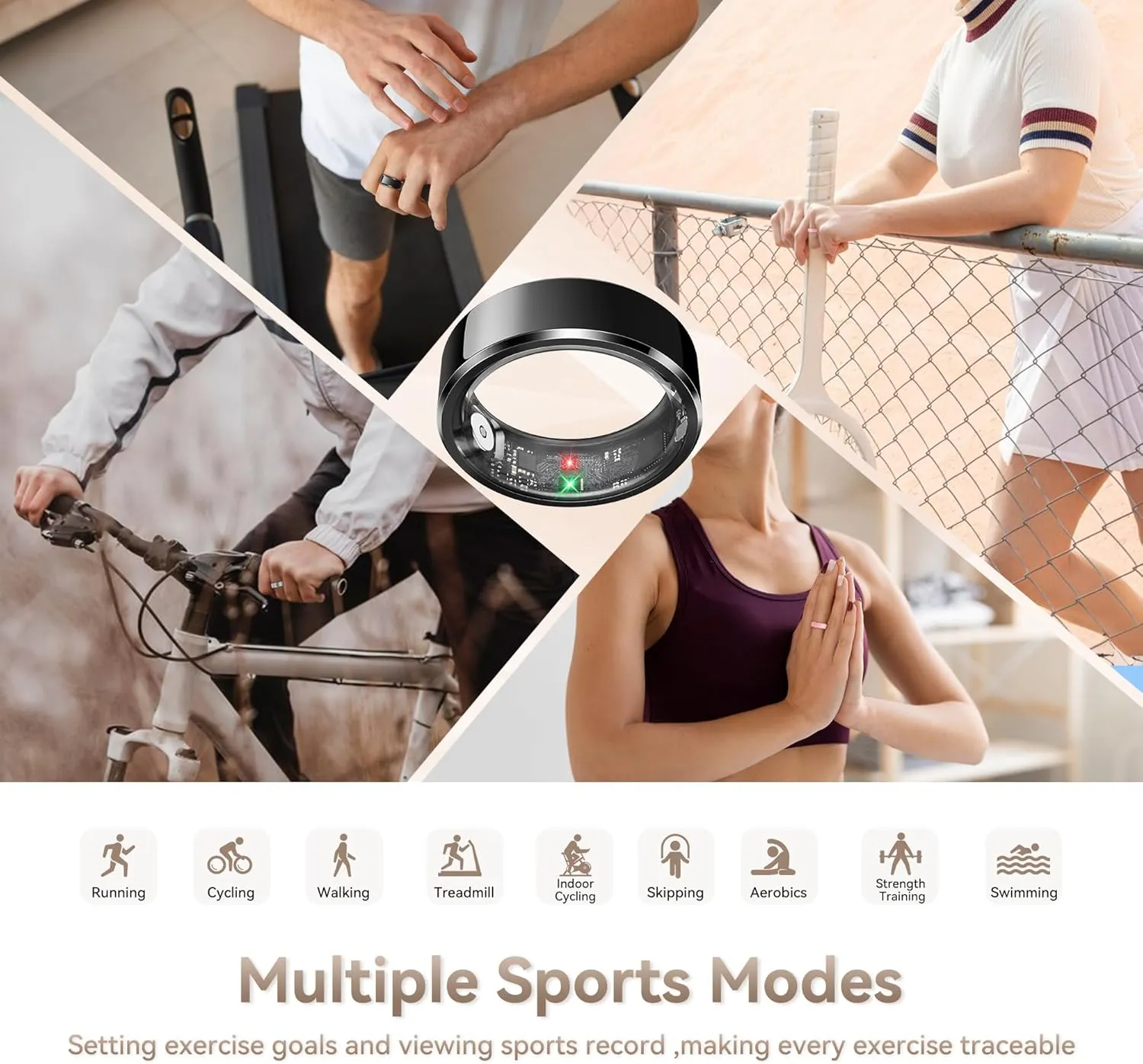 Smart Ring for Men Women, Fitness Tracker with Heart Rate/Blood Pressure/Blood Oxygen Monitor,Sleep Tracker,Pedometer,No Subscription, IP68 Waterproof Health Ring for iPhone&Android (Black, Size9)