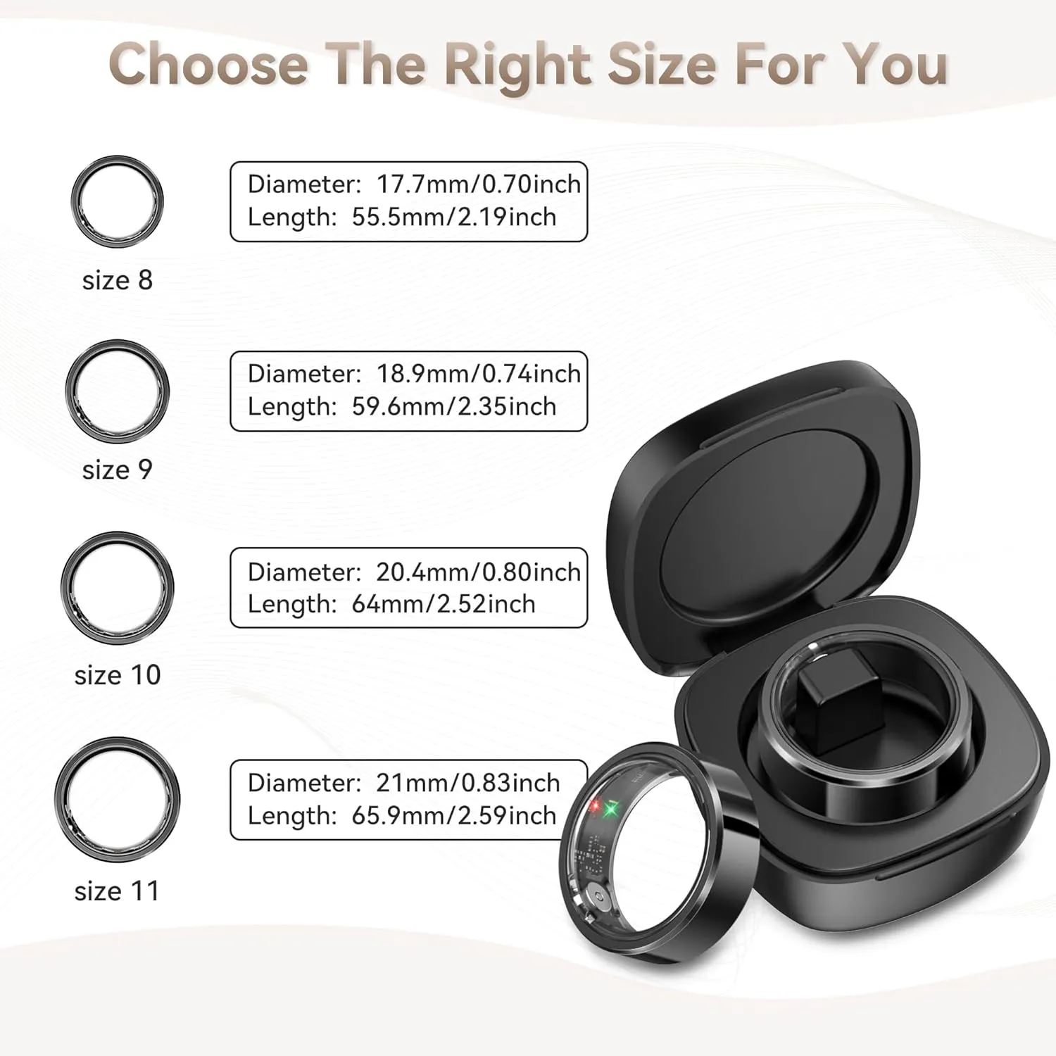 Smart Ring for Men Women, Fitness Tracker with Heart Rate/Blood Pressure/Blood Oxygen Monitor,Sleep Tracker,Pedometer,No Subscription, IP68 Waterproof Health Ring for iPhone&Android (Black, Size9)