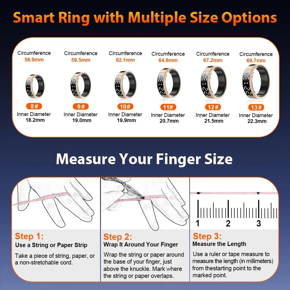 Smart Ring Health Tracker with LED Display Screen, IP68 Waterproof Fitness Tracker, Bluetooth Connection Health Ring Compatible with iOS/Android, Activity Tracker/Heart Rate/Blood Oxygen/Sleep/Step