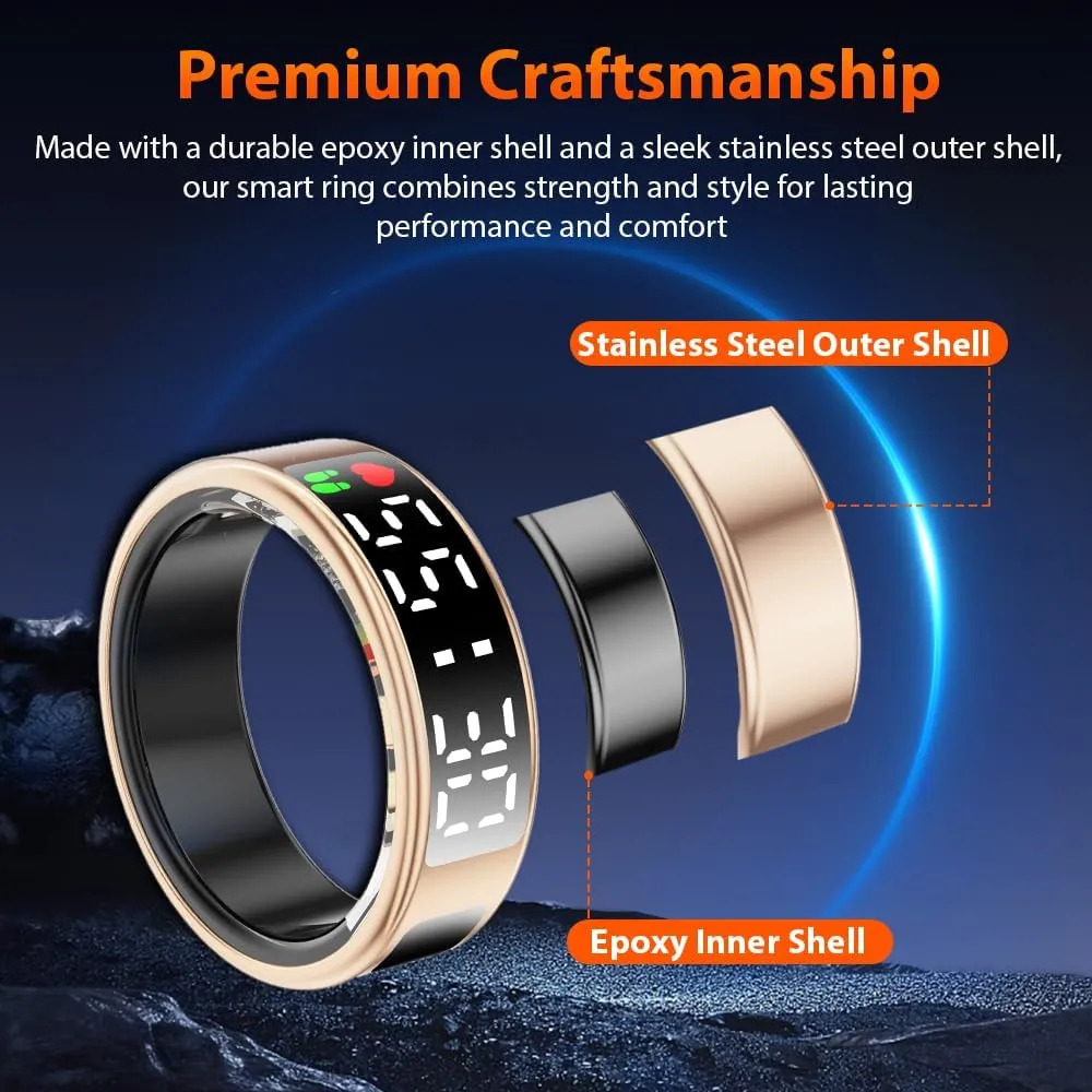 Smart Ring Health Tracker with LED Display Screen, IP68 Waterproof Fitness Tracker, Bluetooth Connection Health Ring Compatible with iOS/Android, Activity Tracker/Heart Rate/Blood Oxygen/Sleep/Step