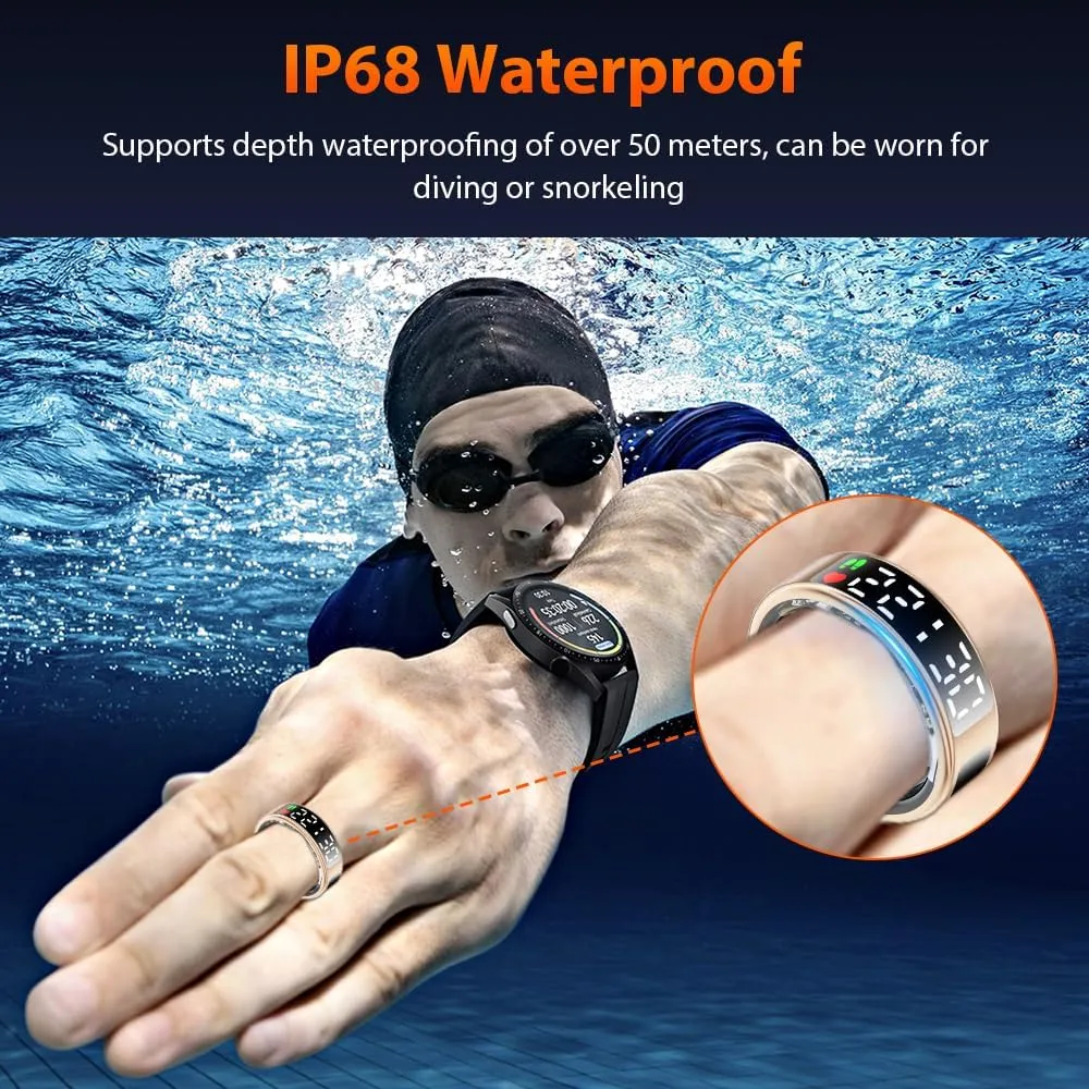 Smart Ring Health Tracker with LED Display Screen, IP68 Waterproof Fitness Tracker, Bluetooth Connection Health Ring Compatible with iOS/Android, Activity Tracker/Heart Rate/Blood Oxygen/Sleep/Step