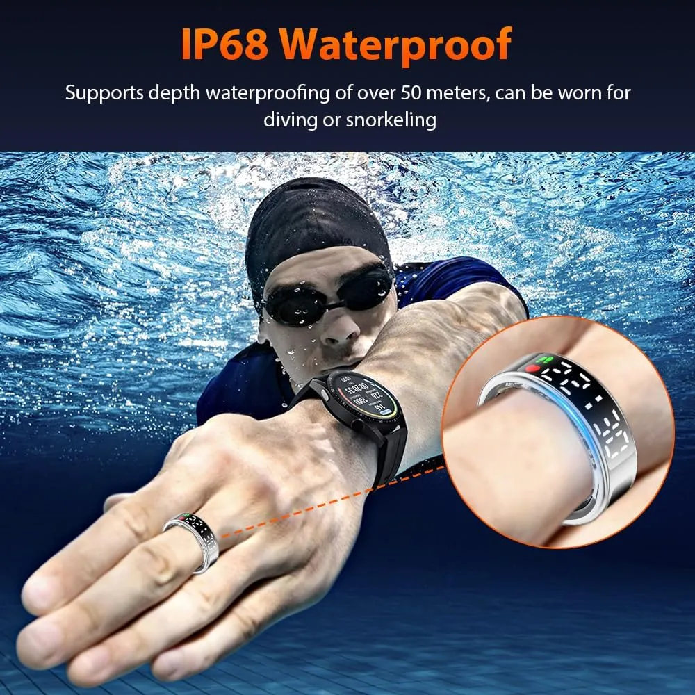 Smart Ring Health Tracker with LED Display Screen, IP68 Waterproof Fitness Tracker, Bluetooth Connection Health Ring Compatible with iOS/Android, Activity Tracker/Heart Rate/Blood Oxygen/Sleep/Step
