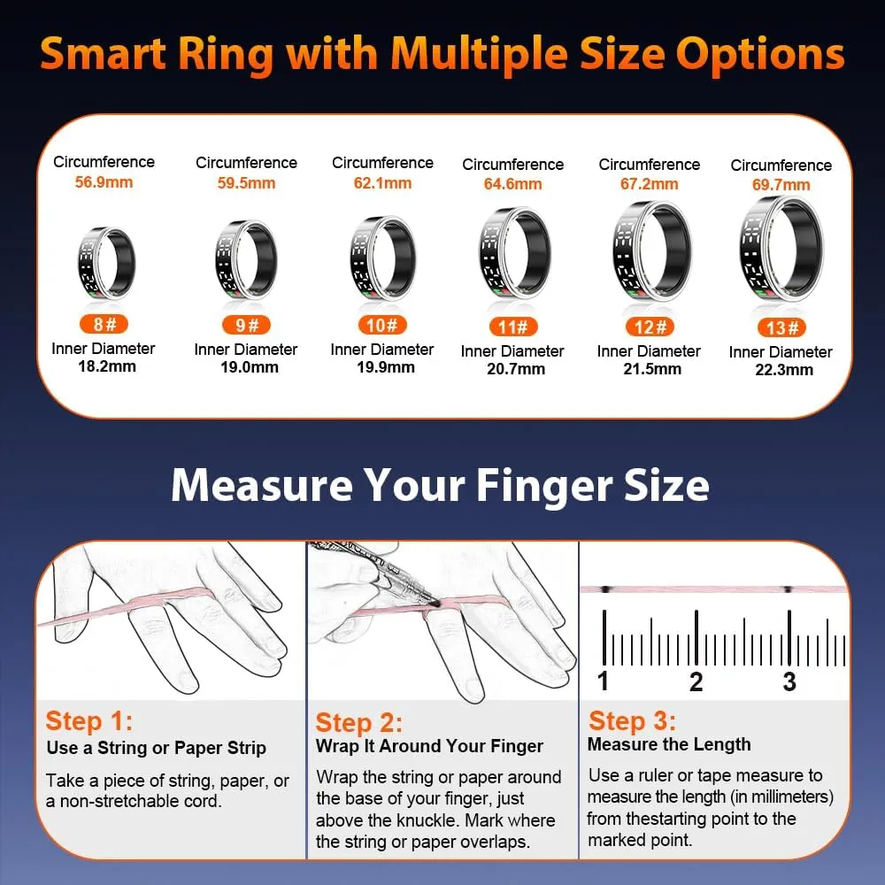 Smart Ring Health Tracker with LED Display Screen, IP68 Waterproof Fitness Tracker, Bluetooth Connection Health Ring Compatible with iOS/Android, Activity Tracker/Heart Rate/Blood Oxygen/Sleep/Step
