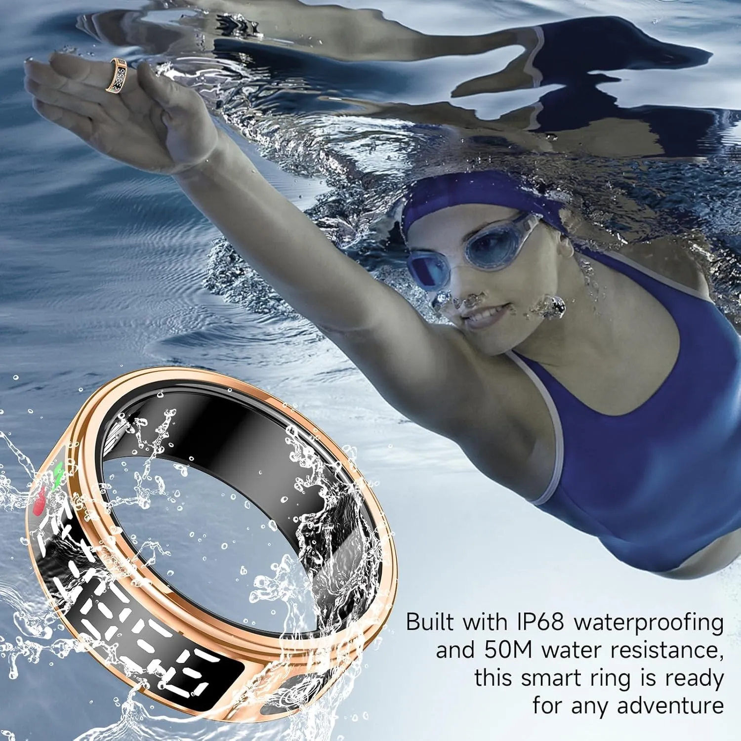 Smart Ring with Display - Fitness Tracker, Heart Rate Monitor, Sleep Tracker, Step Counter, Gesture Control for TikTok & Camera - IP68 Waterproof, Extended Battery Life Gold #10