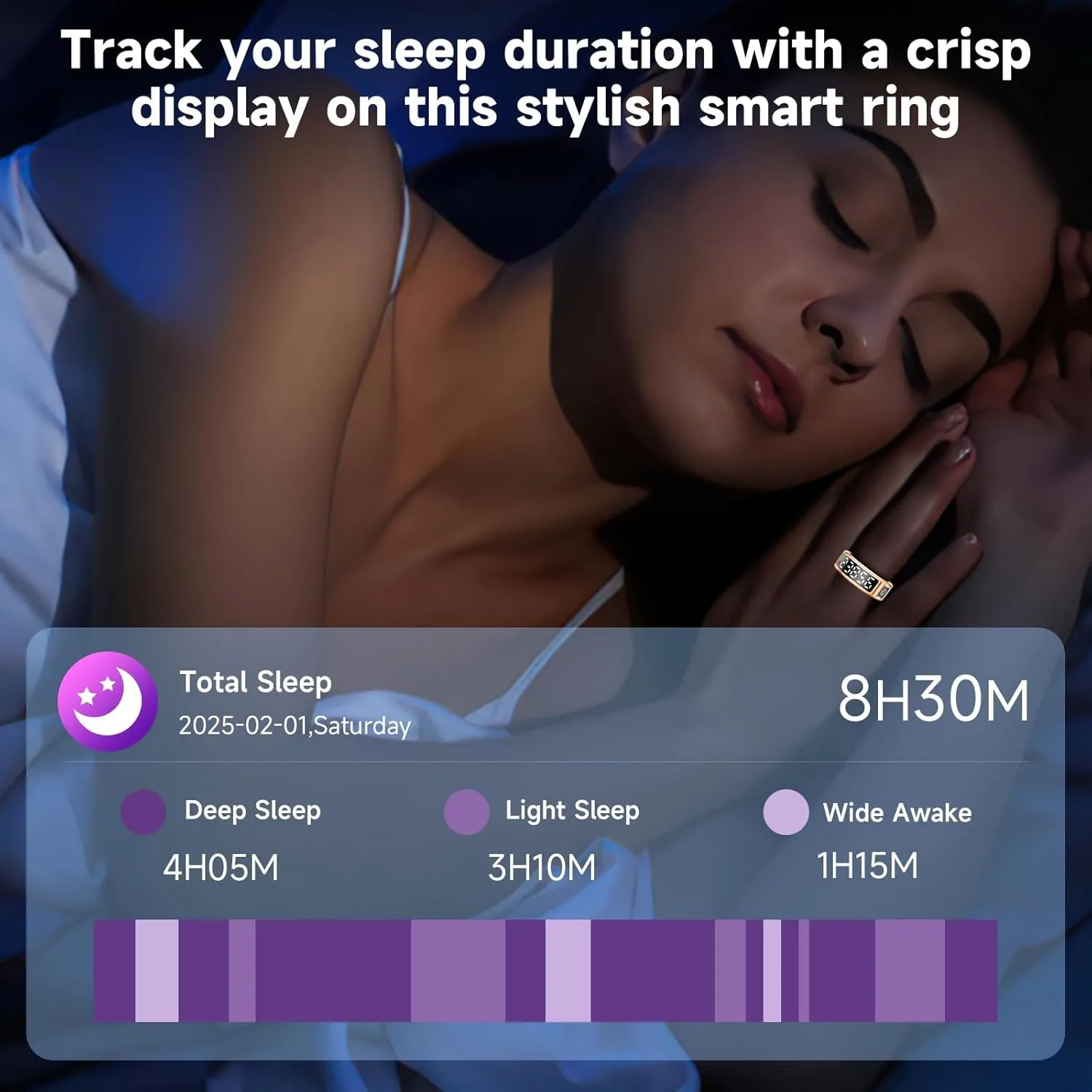 Smart Ring with Display - Fitness Tracker, Heart Rate Monitor, Sleep Tracker, Step Counter, Gesture Control for TikTok & Camera - IP68 Waterproof, Extended Battery Life Gold #10