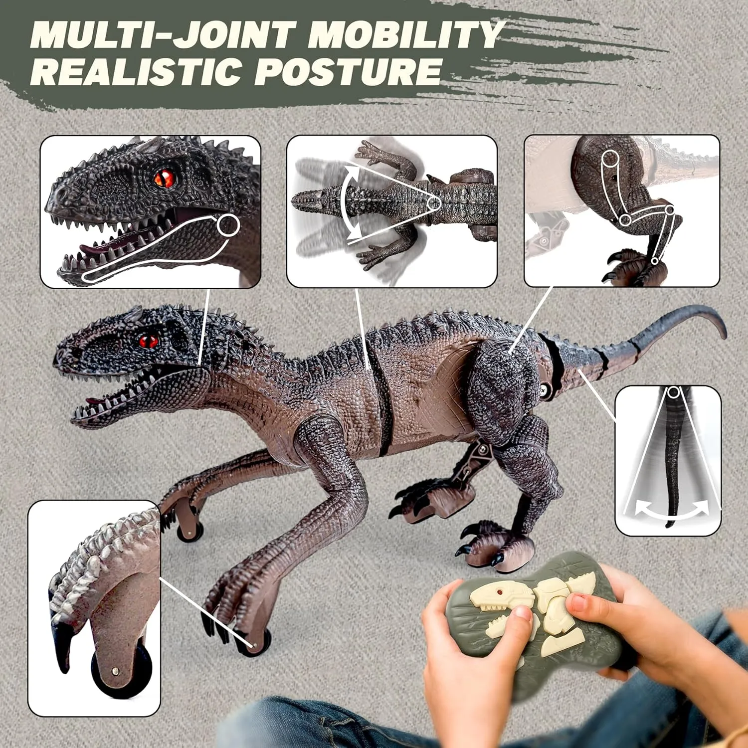 SMILESSKIDDO Dinosaur Toys for Kids, 19 inch Remote Control Dinosaur Electronic Toys Velociraptor with 3D Eye & Shaking Head & LED Light & Roaring Sounds, Indoor & Outdoor Toy for 6  Years Old