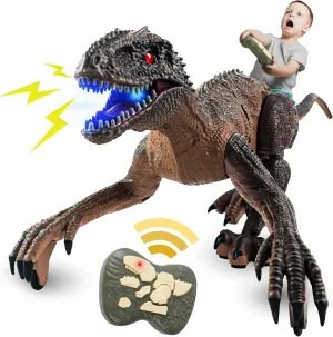 SMILESSKIDDO Dinosaur Toys for Kids, 19 inch Remote Control Dinosaur Electronic Toys Velociraptor with 3D Eye & Shaking Head & LED Light & Roaring Sounds, Indoor & Outdoor Toy for 6  Years Old