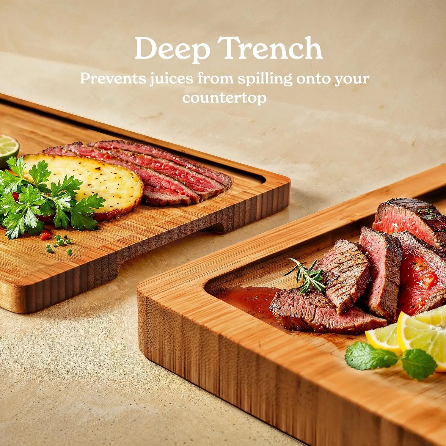SMIRLY Bamboo Cutting Boards, Brown Bamboo Wood Cutting Board for Kitchen, Set of 4 with Holder & Deep Juice Groove, Butcher Block for Chopping Meat, Charcuterie Cheese Serving Tray, Kitchen Gadgets