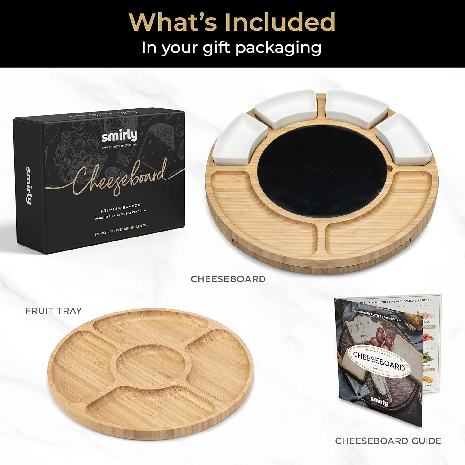 SMIRLY Charcuterie Boards Set - Large Bamboo Cheese Board set - House Warming Gifts New Home, Wedding Gift for Couple, Bridal Shower Gift, Birthday Gifts for Women