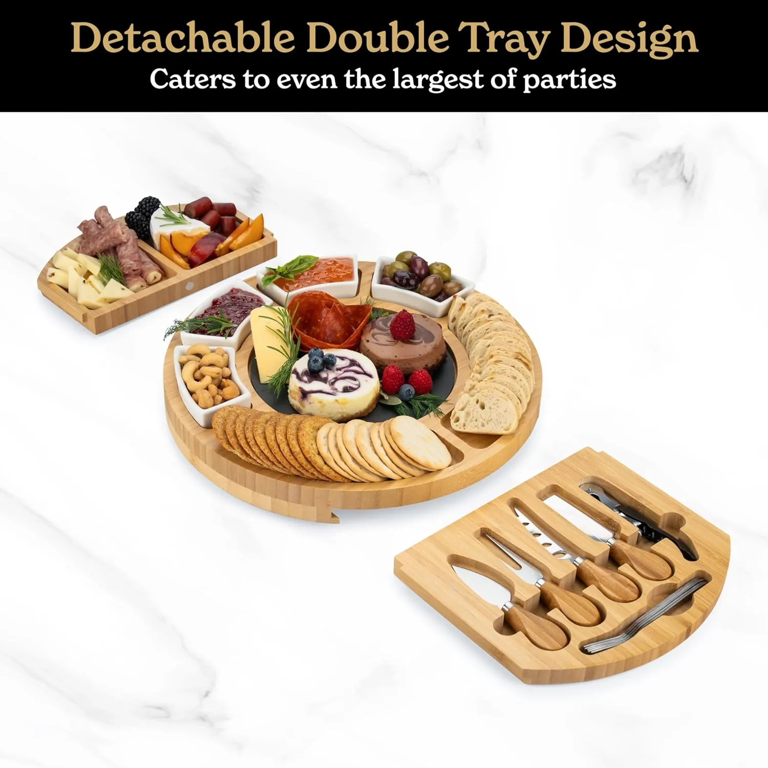 SMIRLY Charcuterie Boards Set - Large Bamboo Cheese Board set - House Warming Gifts New Home, Wedding Gift for Couple, Bridal Shower Gift, Birthday Gifts for Women