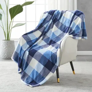 SOCHOW Buffalo Plaid Flannel Fleece Throw Blanket 50 x 60 Inches, Soft Lightweight Cozy All Season Blue/White Checkered Blanket for Bed, Couch, Car