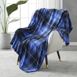 SOCHOW Flannel Fleece Throw Blanket 50 x 60 Inches, All Season Plaid Blue Blanket for Bed, Couch, Car